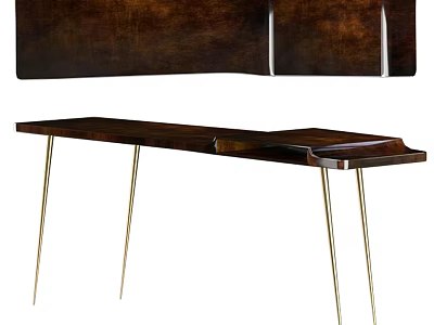 Modern Multifunctional Wooden Desk with Slim Metal Legs and Extendable Top Design 3d model