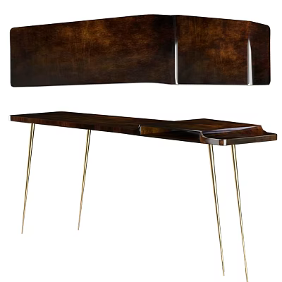 Modern Multifunctional Wooden Desk with Slim Metal Legs and Extendable Top Design 3d model