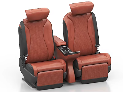 Luxury Red Leather Car Seats With Center Console And Armrest Design 3d model