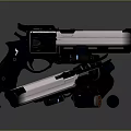 Futuristic Double Guns With White Blue Components And Ammunition