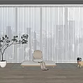 Bright Modern Living Area With White Blinds Daybed Potted Tree And Dog