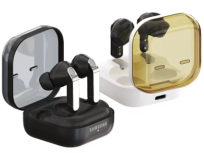 Modern True Wireless Earbuds with Open Black White Charging Case Transparent Cover 3d model