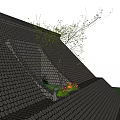Roof Garden On Tiled Roof With Sunlight Tree Flowers And Blue Sky