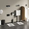 Modern Urinal in Contemporary Bathroom with Toilet Paper Holder Trash Bins and Anti Slip Mats