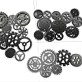 Various Interlocking Mechanical Gears and Cogwheels on Dark Background