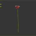 Single Red Rose Plant With Long Green Stem Set Against Plain Gray Background 3d model