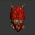 Detailed Red Gold Mechanical Beetle Sculpture With Metallic Finish And Reflective Surface