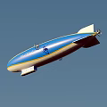 Goodyear Airship With Blue And White Yellow Stripe Propellers Flying In Clear Blue Sky
