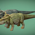 Realistic Triceratops Dinosaur Models With Green And Gray Textures On Light Green Background