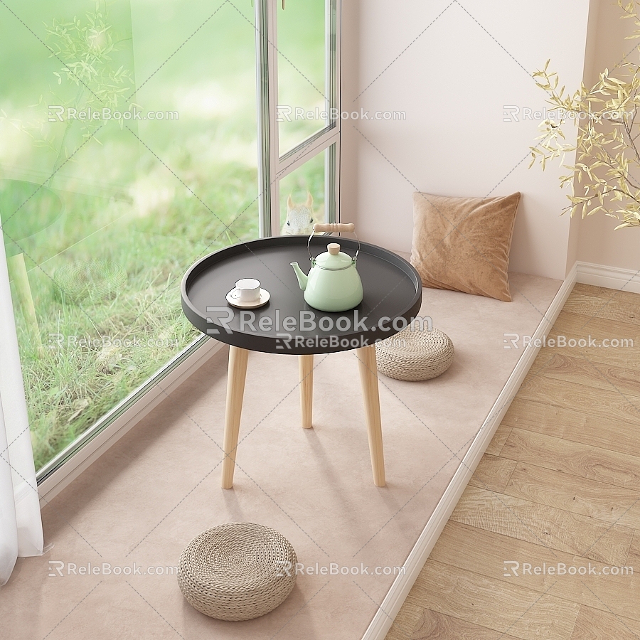 Bay Window Tea Table Tea Art Tea model