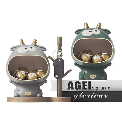 Cartoon Shaped Storage Cabinet with Animal Design Golden Chocolates Key Hook And Wooden Base 3d model
