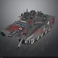 Armored Military Vehicle Tank With Cannon Red Markings And Tracks Design