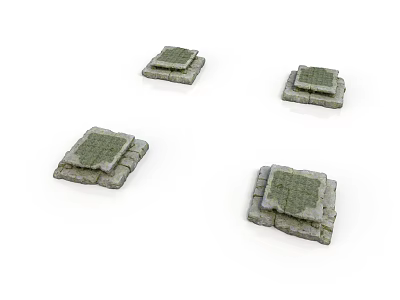 Four Square Gray Stone Brick Blocks With Textured Surface For Building Projects 3d model