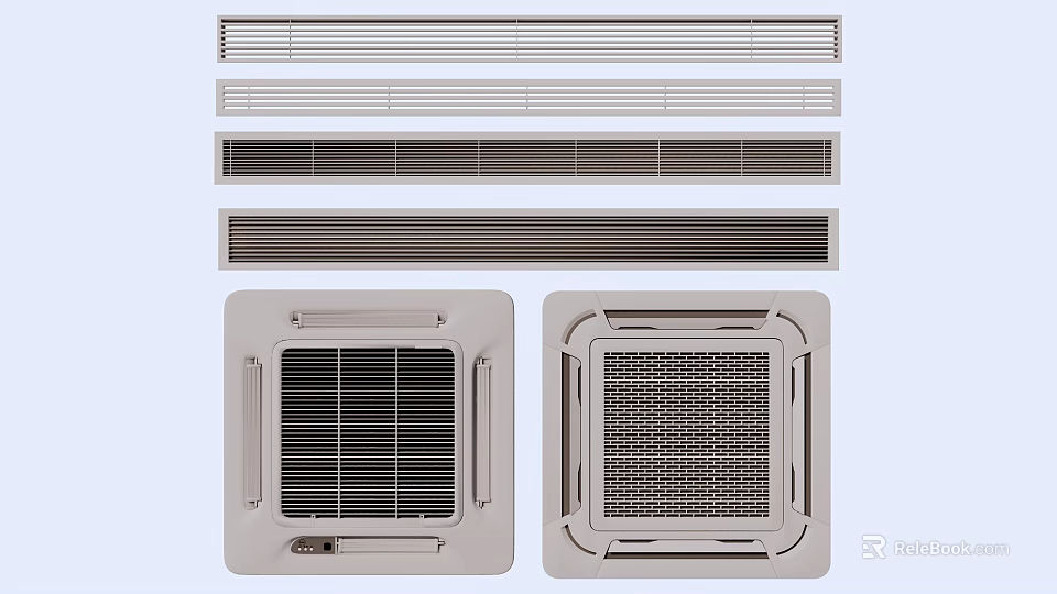 Air Conditioner Fan Grilles and Square Panels with Various Designs 3d model 