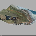 3D Terrain Map Displaying Coastal Scenery With Winding Road And Ocean Waves 3d model