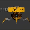 Yellow Mechanical Robot With Spider Legs Blue Eye And Cannon Barrels