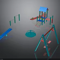 Colorful Children's Playground Building With Slide Swings Seesaw Climbing Frame And Spinning Disk