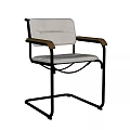 Modern Leisure Chair With Metal Frame Wooden Armrests And Light Upholstery