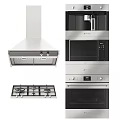 Modern Stainless Steel Kitchen Appliances Including Range Hood Gas Stove Microwave And Oven