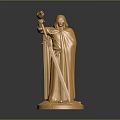 Elegant Golden Hooded Robed Statue With Scepter And Sword On Base