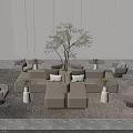 Modern Beige Modular Sofa And Coffee Table Set With Armchairs Tree And Rug 3d model
