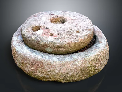 Traditional Stone Mill Equipment With Upper And Lower Discs And Central Hole 3d model