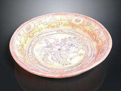 Traditional Pink And Beige Carved Circular Plate With Central Design And Decorative Edges 3d model