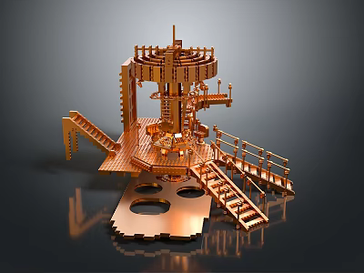 Detailed Copper Architectural Model Design With Intricate Structure Staircases Platforms And Railings 3d model