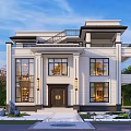 Two Story New Chinese Style Detached Villa With Large Windows And Symmetrical Design