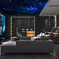 Modern Home Theater Interior With Starry Sky Ceiling Large Projection Screen And Plush Recliner Seats