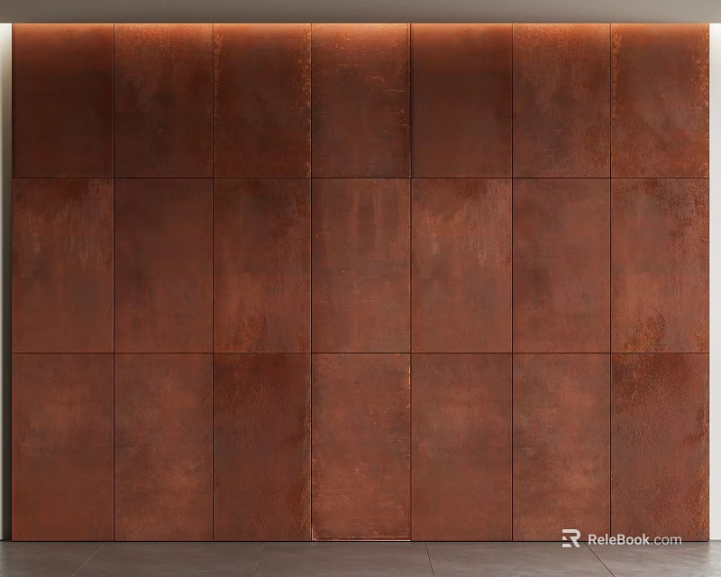 Modern Rustic Copper Textured Panel Background Wall With Square Tile Design Features 3d model 