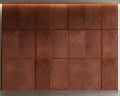 Modern Rustic Copper Textured Panel Background Wall With Square Tile Design Features 3d model
