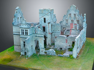Ancient Stone Ruin Model Featuring Detailed Tower Structures and Grass Surroundings 3d model