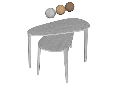 Modern Gray Wooden Coffee Table With Accompanying Chair And Decorative Balls On Top 3d model