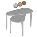 Modern Gray Wooden Coffee Table With Accompanying Chair And Decorative Balls On Top
