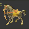 Detailed Toy Horse Figure With Gray Body Red Reins Yellow Saddle Black Tail White Hooves
