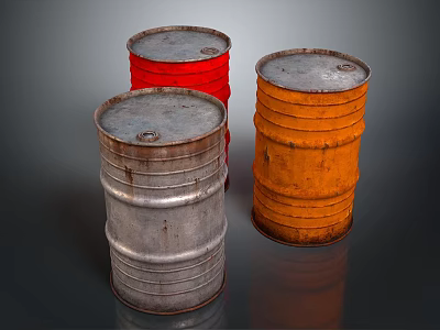 Vintage Metal Barrels in Silver Red and Orange as Household Storage Containers 3d model