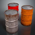 Vintage Metal Barrels in Silver Red and Orange as Household Storage Containers