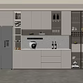 Modern Kitchen With Glass Door Wine Cabinet And White Storage Cabinets