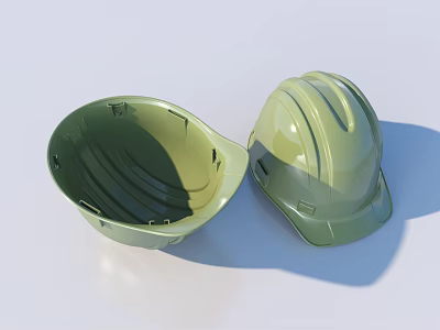 Two Green Safety Hats One Upside Down and One Normally Positioned on Light Colored Background 3d model