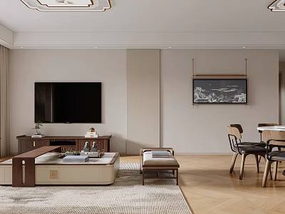 Modern Living Room Interior With TV Stand Decorations Coffee Table Area Rug And Artwork 3d model