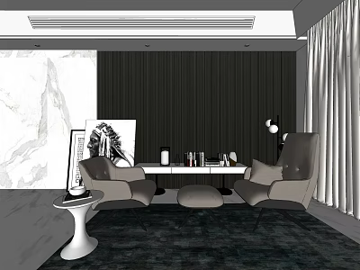 Modern Leisure Sofa Set With Armchairs Side Table Rug And Dark Textured Wall 3d model
