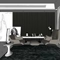 Modern Leisure Sofa Set With Armchairs Side Table Rug And Dark Textured Wall 3d model