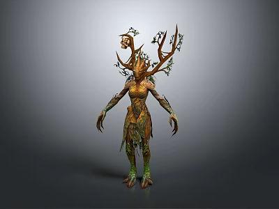 Mythical Forest Tree Inspired Game Movie Character With Vines Green Brown Fantasy Design 3d model