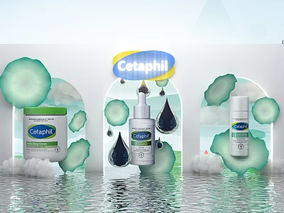 Cetaphil Skincare Photo Check in Spot With Lotus Leaves Water Droplets And Clouds 3d model