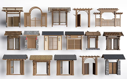New Chinese Courtyard Door Courtyard Door Homestay Door Chinese Door Head 3d model