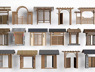 New Chinese Courtyard Door Courtyard Door Homestay Door Chinese Door Head 3d model