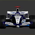 Blue And White Formula One Race Car With Streamlined Design And Sponsor Logos