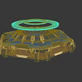Advanced Futuristic Equipment With Blue Glowing Ring And Polygonal Metallic Base