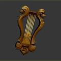 Golden Harp Shaped Household Decorative Item With Intricate Carved Design